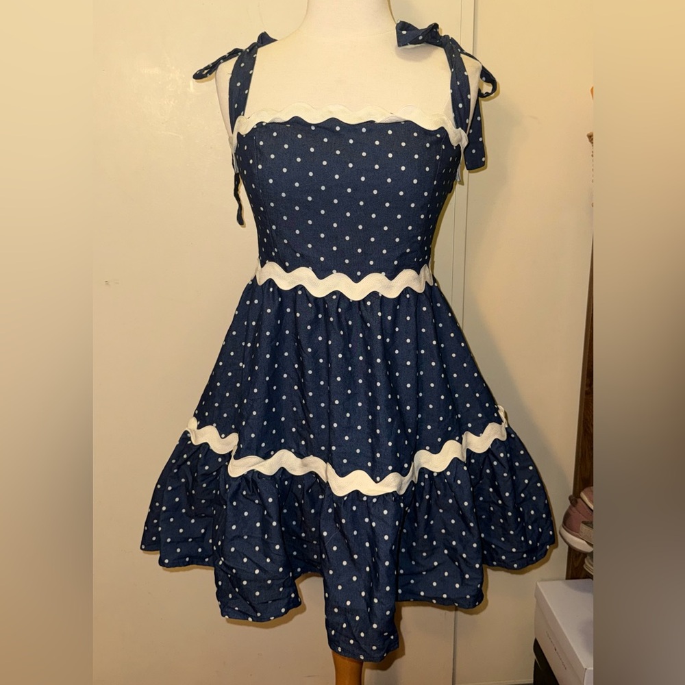 Flying tomato Navy Blue Polka Dot mini Dress med